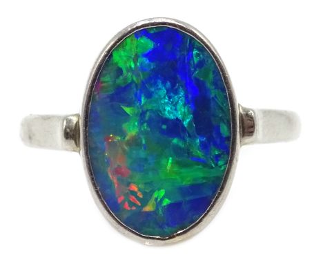 Opal rim set white gold ring, stamped 10k Condition Report I - J 2.9gmClick here for further images, condition, auction times