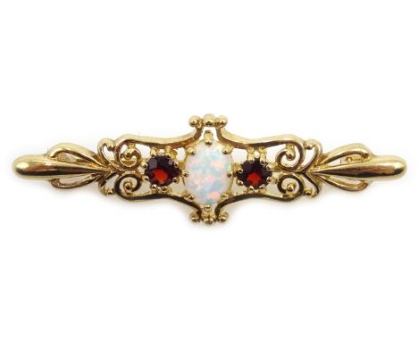 9ct gold opal and garnet brooch, stamped 375 Condition Report Approx 2.7gmClick here for further images, condition, auction t