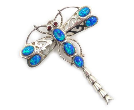 Silver opal dragonfly brooch, stamped 925 Condition Report Click here for further images, condition, auction times & delivery