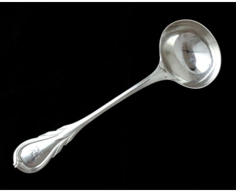 An antique Victorian Sterling Silver Lily pattern soup ladle by George Adam, London 1859. Length 34.5cm / 13.5". Silver weigh