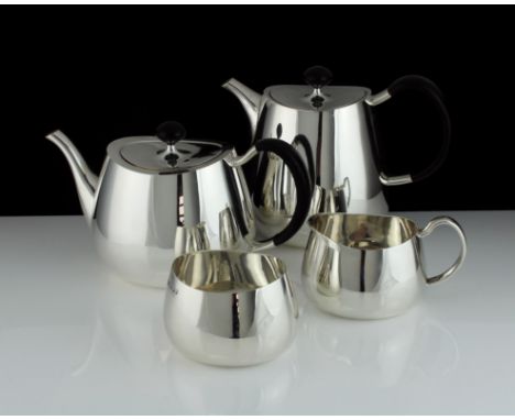 A vintage Sterling Silver 'Pride' four piece tea and coffee set designed by David Mellor and made by Walker & Hall, Sheffield