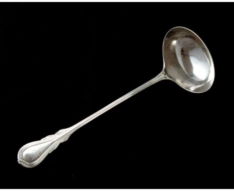 An antique Victorian Lily pattern sauce ladle by George Adams, London 1856 with design patent registration lozenge stamped to
