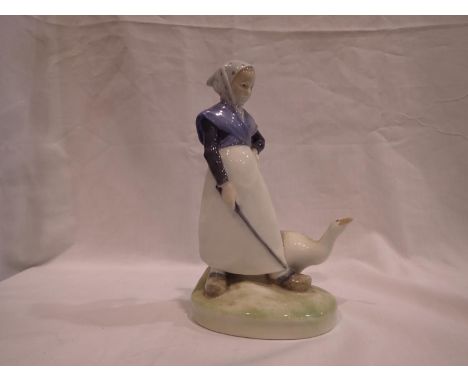 Royal Copenhagen figure of a girl with a goose, no cracks or chips, H: 18 cm. UK P&amp;P Group 1 (£16+VAT for the first lot a