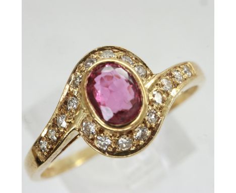 9ct gold cluster ring set with ruby and diamonds, size Q/R, 1.8g. UK P&amp;P Group 0 (£6+VAT for the first lot and £1+VAT for