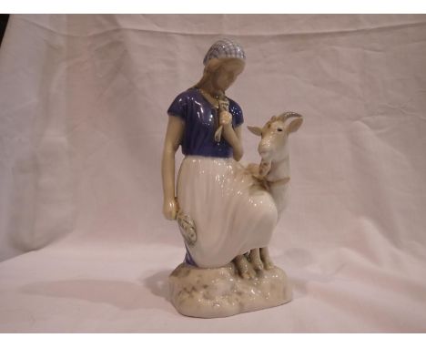 Bing &amp; Grondahl figurine of a kneeling girl with a goat, no cracks or chips, H: 20 cm. UK P&amp;P Group 1 (£16+VAT for th
