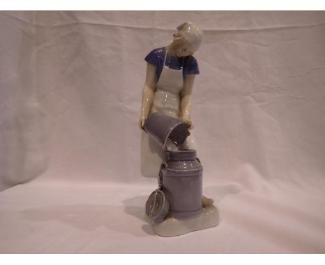 Bing &amp; Grondahl figurine of a milkmaid filling a churn, no cracks or chips, H: 21 cm. UK P&amp;P Group 1 (£16+VAT for the