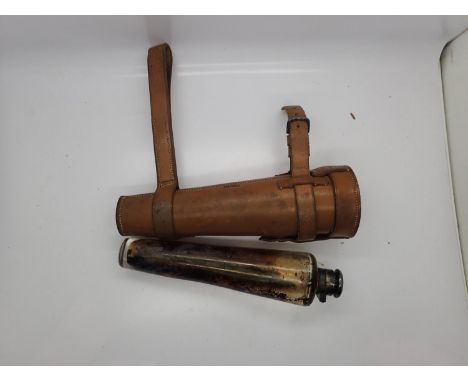 Early 20th century glass specimen flask with silver plated mount and leather case, L: 22 cm. UK P&amp;P Group 3 (£30+VAT for 