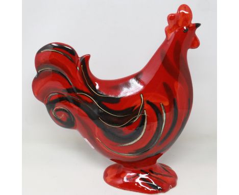 Anita Harris large cockerel, signed in gold, no cracks or chips, H: 31 cm. UK P&amp;P Group 3 (£30+VAT for the first lot and 