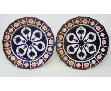 Pair of early Royal Crown Derby cabinet plates in the 1126 pattern, wear to gilt, minor crazing to one otherwise no cracks or