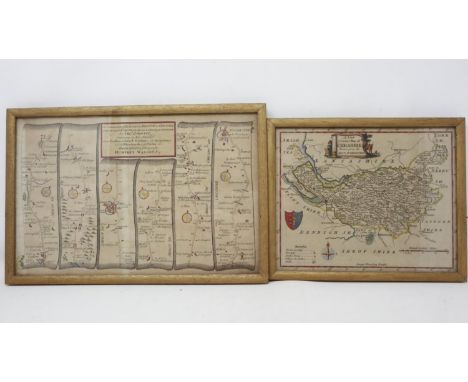 Antiquarian map of Cheshire, with a Thomas Gardner continuation of the road from Bristol to Chester. Not available for in-hou