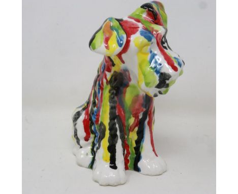 Anita Harris Fusion Splash terrier dog, signed in gold, no cracks or chips, H: 15 cm. UK P&amp;P Group 1 (£16+VAT for the fir