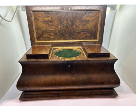 Three section walnut tea caddy, 32 x 19 x 21 cm H. UK P&amp;P Group 2 (£20+VAT for the first lot and £4+VAT for subsequent lo