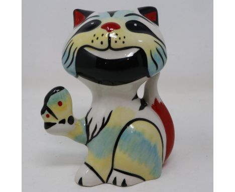 Lorna Bailey butterfly cat, no cracks or chips, H: 12 cm. UK P&amp;P Group 1 (£16+VAT for the first lot and £2+VAT for subseq