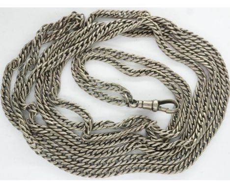 Antique white metal guard chain with clasp, L: 70 cm. UK P&amp;P Group 0 (£6+VAT for the first lot and £1+VAT for subsequent 