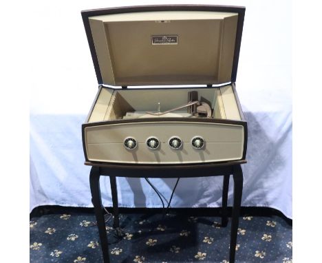 Pye Stereophonic Projection system model 1005 record player with mahogany stand. All electrical items in this lot have been P