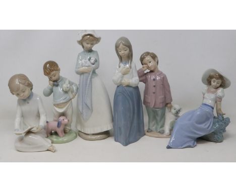 Six Nao figurines, no cracks or chips, largest H: 26 cm. UK P&amp;P Group 3 (£30+VAT for the first lot and £8+VAT for subsequ