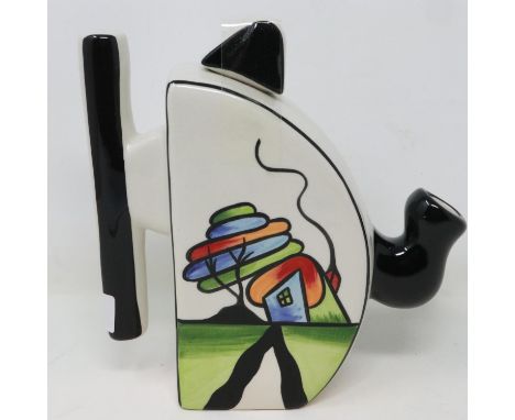 Lorna Bailey half circle teapot in the Fantasia Cottage pattern, no cracks or chips, H: 17 cm. UK P&amp;P Group 2 (£20+VAT fo