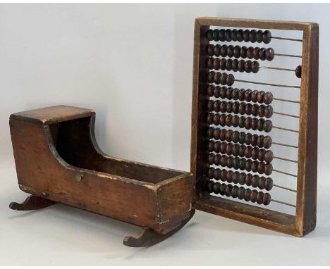 MAHOGANY FRAMED PERIOD ABACUS and a Victorian pine doll's cradleProvenance: private collection Denbighshire