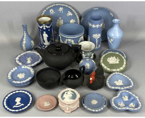 ASSORTED WEDGWOOD & OTHER BASALT including teapot, sugar basin and milk jug, jardiniere, various vases and pin trays etc.Prov