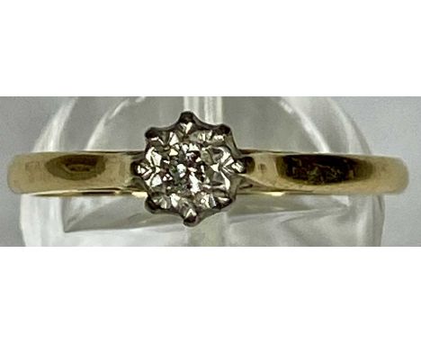 18CT GOLD RING, illusion set with small diamond, size P, 2.8gmsProvenance: deceased estate Conwy