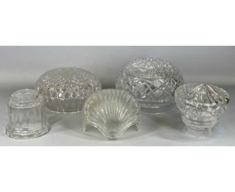 ASSORTED CUT GLASS CEILING LIGHT FITTINGS including two circular, 25cms and 24cms (diam.), shell form wall light shade and tw