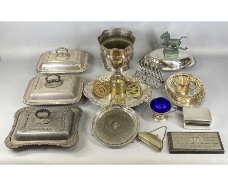 GROUP OF PLATED ITEMS including entree dishes and covers, wine cooler, Royal Army Ordinance Corps cribbage board etcProvenanc