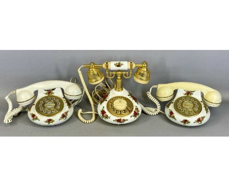 THREE ROYAL ALBERT 'OLD COUNTRY ROSES' TELEPHONES, two touch button, one rotary dialProvenance: deceased estate Conwy