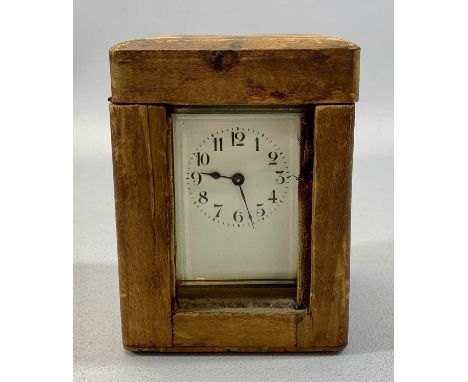GILT BRASS FOUR GLASS CARRIAGE CLOCK, late 19th century in case with key, 14cms (h)Provenance: private collection Conwy