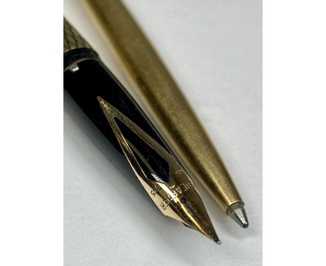 VINTAGE SHEAFFER FOUNTAIN PEN having 14ct gold nib, in box, and gold plated Parker ballpoint penProvenance: deceased estate C