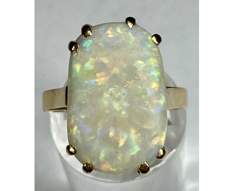 9CT GOLD RING set with large opal, size O, 5.6gmsProvenance: deceased estate Conwy