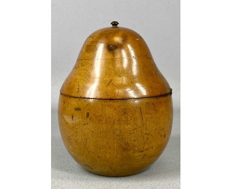 GEORGIAN FRUITWOOD TEA CADDY, modelled as a pear, with hinged cover, 16cms (h)Provenance: private collection Gwynedd
