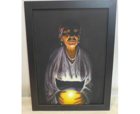 George Tincu (Contemporary artist), Portrait of a fortune teller, oil on canvas, signed lower right, in black frame, 69 x 49c