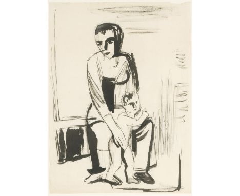 Erich Hartmann (Elberfeld 1886 - Hamburg 1974). Mutter und Kind. Tuschezeichnung. 62,5 x 46,5 cm. R. u. sign. E. Hartmann, un