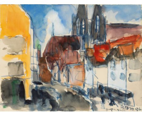 Klaus Fußmann (Velbert 1938). Ulm. 1996. Aquarell und blauer Stift. 42 x 55,5 cm. R. u. sign. Fußmann, bet. und dat. Ulm 96. 