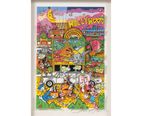 Charles Fazzino (New York 1955). Disneyland Anaheim. Farbsiebdruck in zwei Ebenen. 24,5 x 16,5 cm. R. u. mit Bleistift sign. 