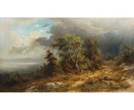 Carl August Sommer (Veitlahm 1829 - Altona, nach 1894). Lake Champlain U.S.A. Vor 1880. Öl/Lw. 67 x 118 cm. R. u. sign. C. A.