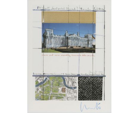 Christo (Gabrovo/Bulgarien 1935 - New York 2020), Christo Javacheff. Wrapped Reichstag, Project for Berlin. 1994. Farboffset 