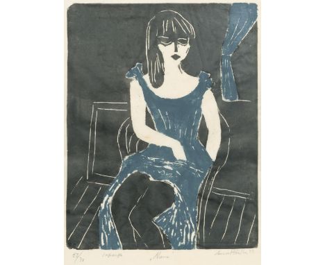 Arnold Fiedler (Hamburg 1900 - Hamburg 1985). Nana. 1933. Farblinolschnitt/Japan. 47 x 36,5 cm. R. u. mit Bleistift sign. und