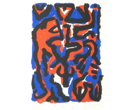 A. R. Penck (Dresden 1939 - Zürich 2017), eigentl. Ralf Winkler. Löwe und Skorpion. Farbsiebdruck mit Bleistift. 100 x 70 cm 