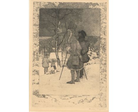 Heinrich Vogeler (Bremen 1872 - Karaganda/Sibirien 1942). 2 Grafiken: Wintermärchen und Verkündigung. 1909 und 1895. Radierun