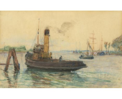 Richard Eschke (Berlin 1859 - Jüterbog 1944). Kutter an der Hafeneinfahrt. Pastell. 27 x 42 cm. L. u. sign. R. Eschke, unter 
