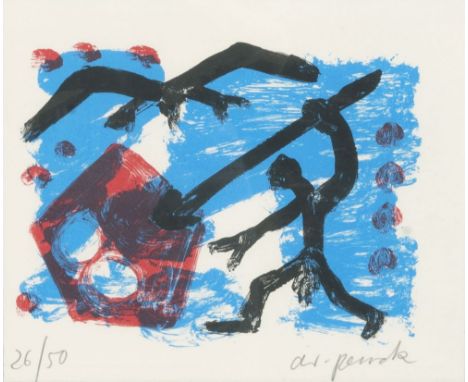 A. R. Penck (Dresden 1939 - Zürich 2017), eigentl. Ralf Winkler. Jäger. Farblithographie. 21,5 x 24,5 cm. R. u. mit Bleistift