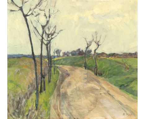 Anna Kühl (Hohenwestedt 1878 - Lübeck 1951). Frühling. Öl/Lw./Holz. 44 x 49,5 cm. R. u. sign. A. Kühl.   - Deutsche Landschaf