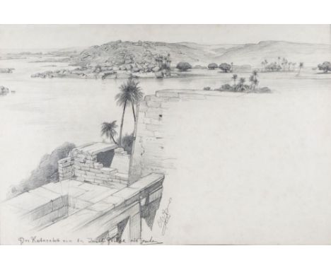 Christian Wilhelm Allers (Hamburg 1857 - Karlsruhe 1915). Der Katarakt von der Insel Philae aus gesehen. Bleistift/Papier/Kar