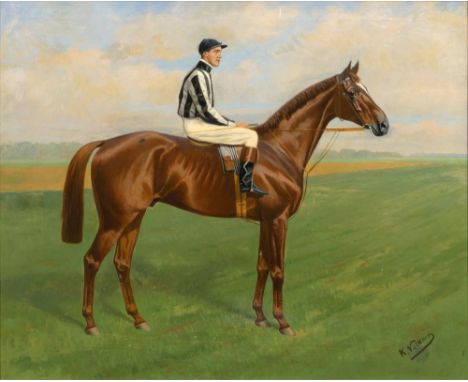 Karl Volkers (Düsseldorf 1868 - Neuhaus 1949). Der Derbysieger Orient. Öl/Lw. 70,5 x 85 cm. R. u. sign. K. Volkers.   - Deuts