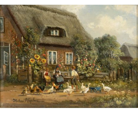 Hubert Kaplan (München 1940). Eine ruhige Minute. Öl/Lw./Holz. 9 x 12 cm. L. u. sign. Hubert Kaplan.   - Deutscher Genre-, La