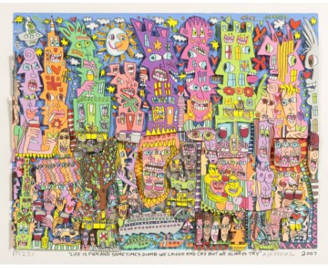 James Rizzi (New York 1950 - New York 2011). Life is fun and sometimes dumb. 2007. Farbsiebdruck in zwei Ebenen. 22,5 x 29 cm
