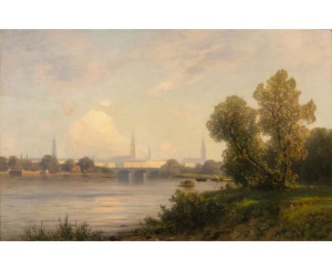 Ascan Lutteroth (Hamburg 1842 - Hamburg 1923). Blick auf die Lombardsbrücke. 1886. Öl/Lw./Karton. 45 x 70 cm. R. u. sign. und