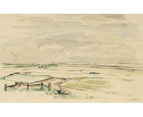 Kurt Löwengard (Hamburg 1895 - London 1940). Hallig Langeness. 1938. Aquarell. 32,5 x 52,5 cm. R. u. sign. und dat. Löwengard