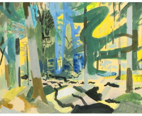 Karl Kluth (Halle/Saale 1898 - Hamburg 1972). Waldinneres. 1953. Gouache und Bleistift/Papier. 52 x 66,5 cm. R. u. sign. und 